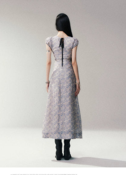 Fog Blue Floral Maxi Dress