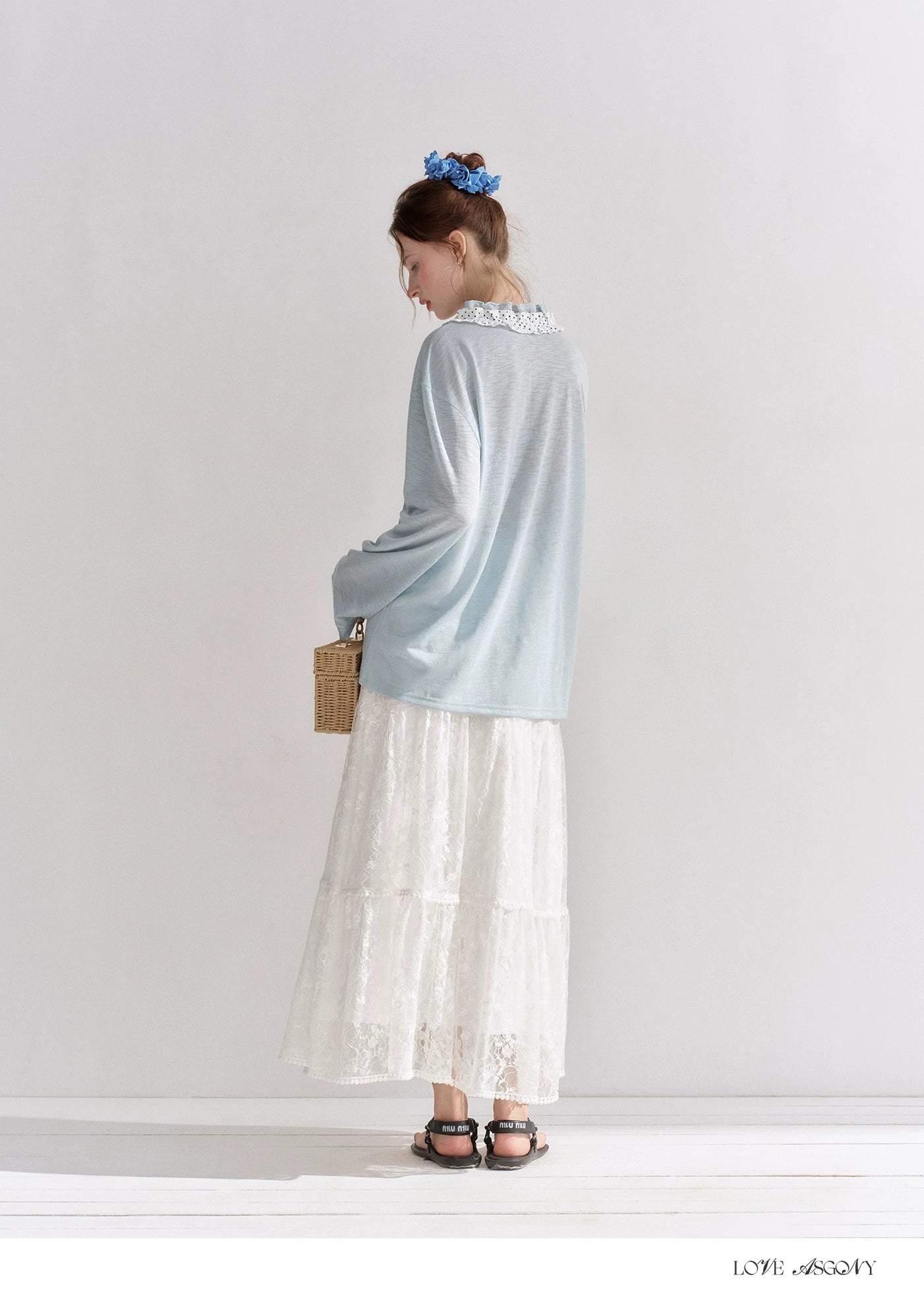 Lace Trim Elastic Waist A-line Long Skirt