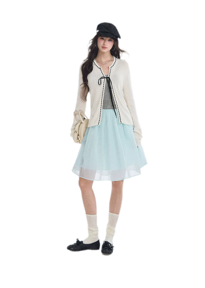 Fine Knit Contrast Trim Cardigan
