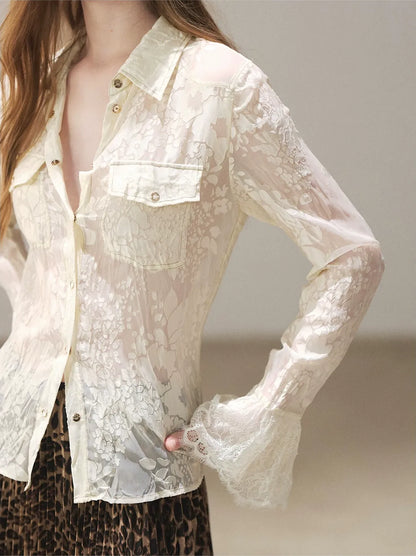 Burnout Jacquard Tailored Chiffon Shirt