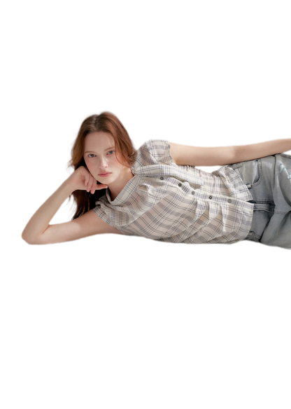 Lyocell Plaid Tie Shirt