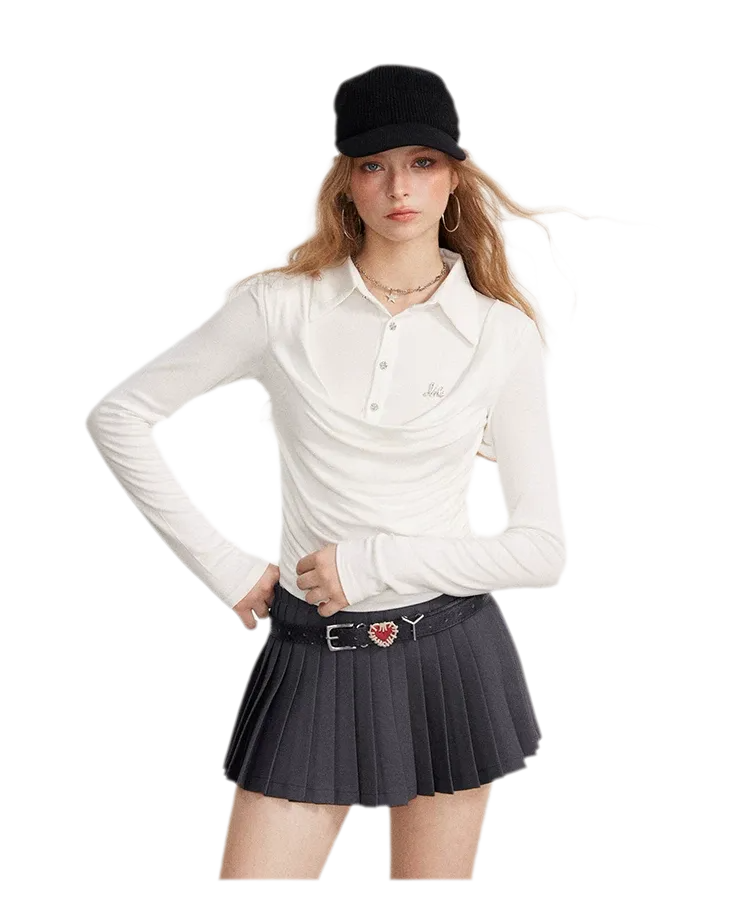 Ruched Layered Polo Top