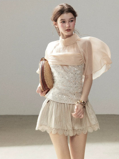 Textured Sequin Cape Top