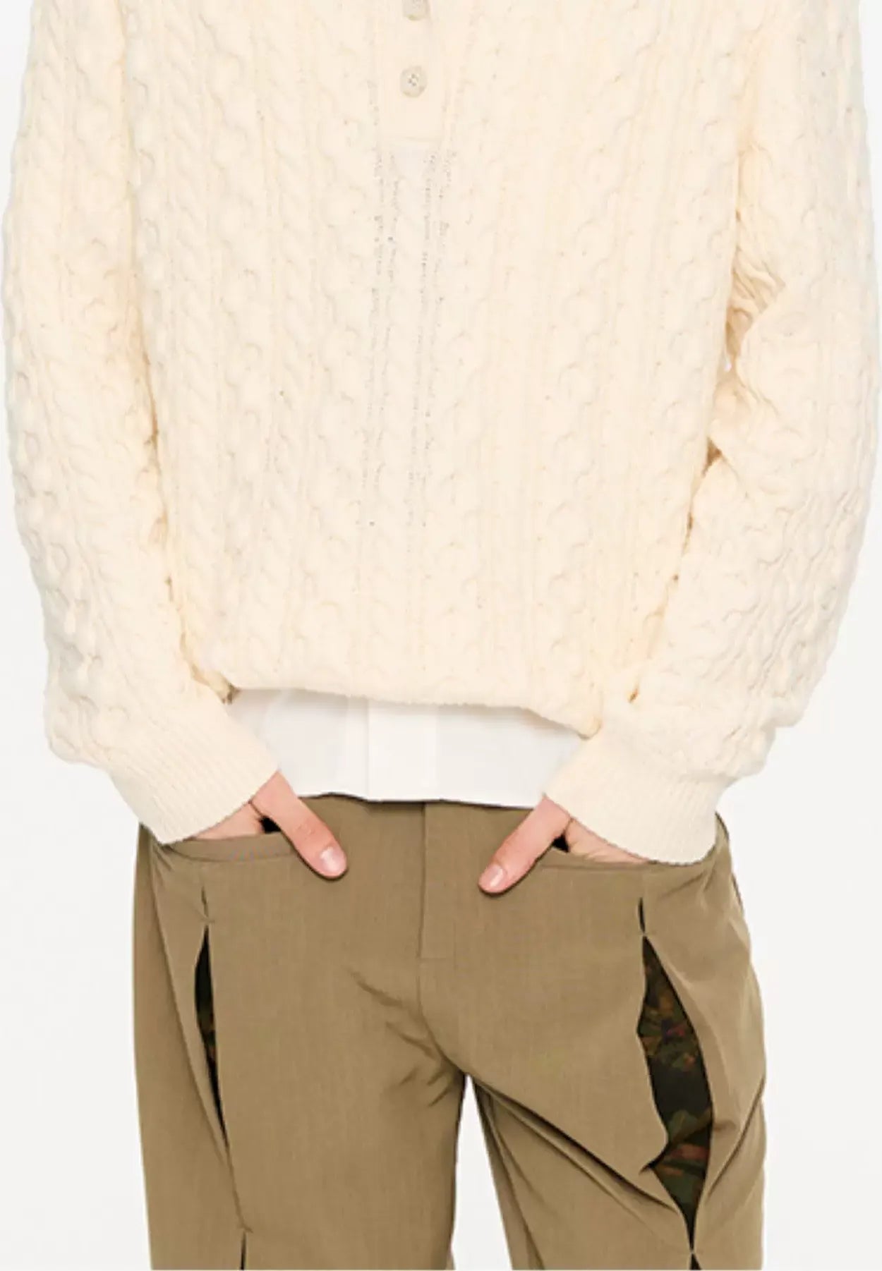Chunky Cable Knit Polo Sweater