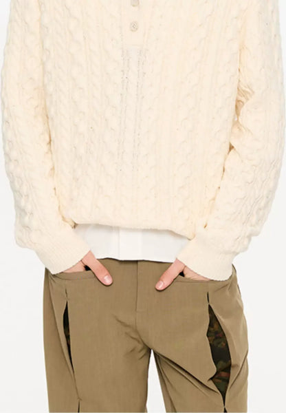 Chunky Cable Knit Polo Sweater