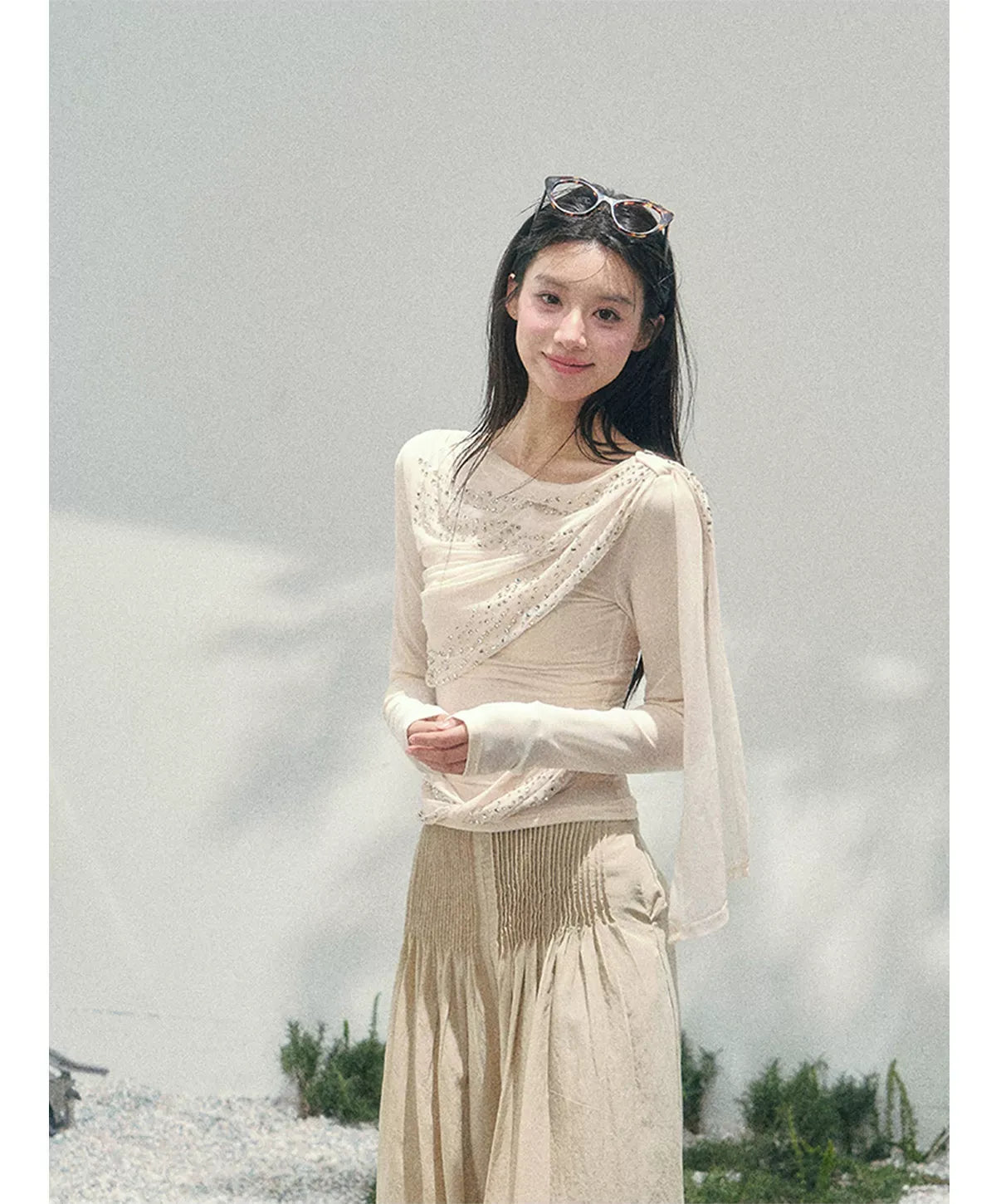 Mesh Drape Rhinestone Top | Final Sale