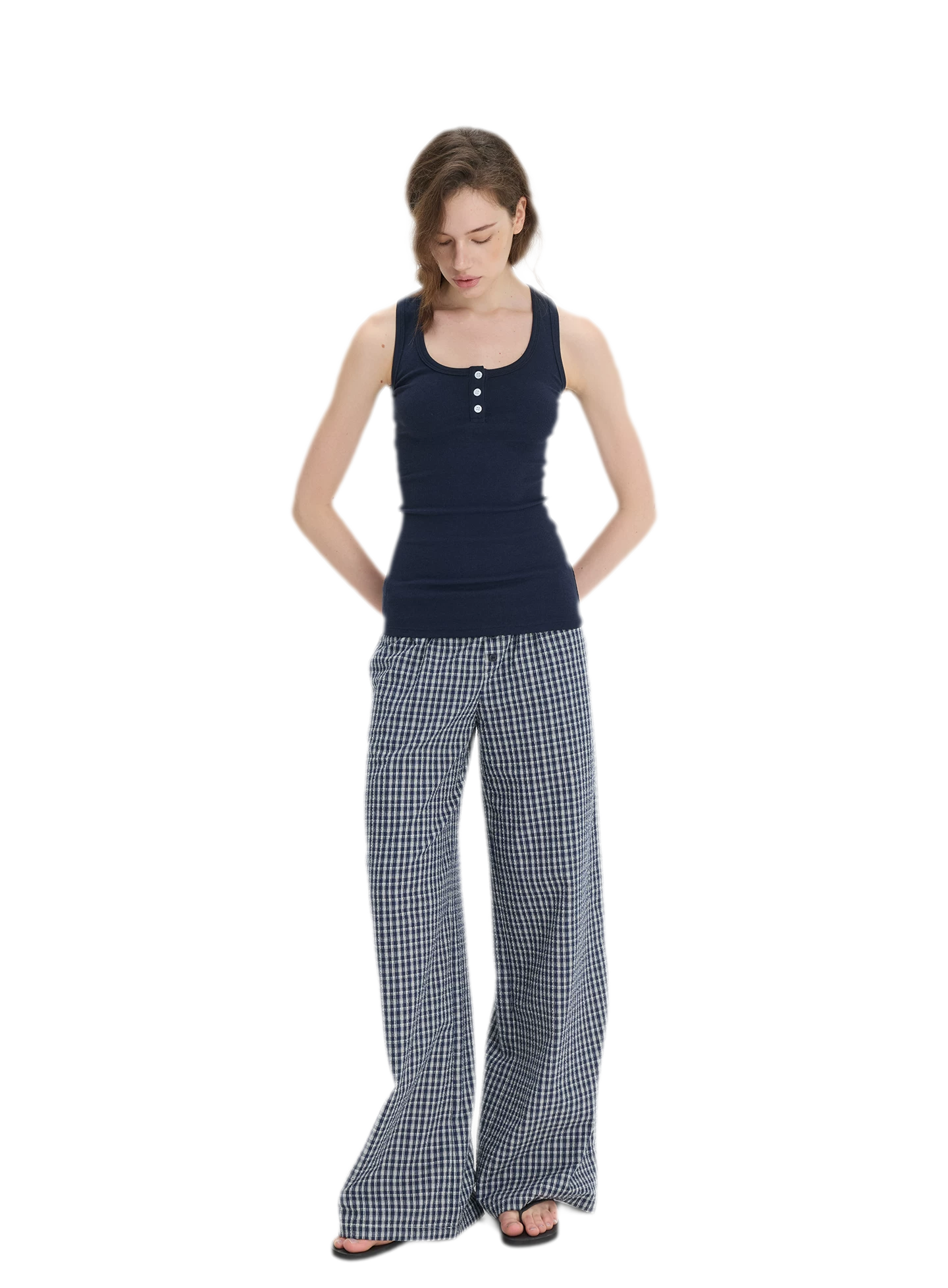 Ribbed Slim-Fit Henley Tank