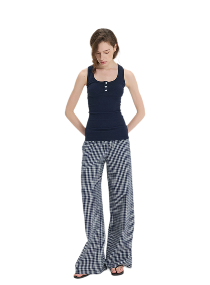Ribbed Slim-Fit Henley Tank
