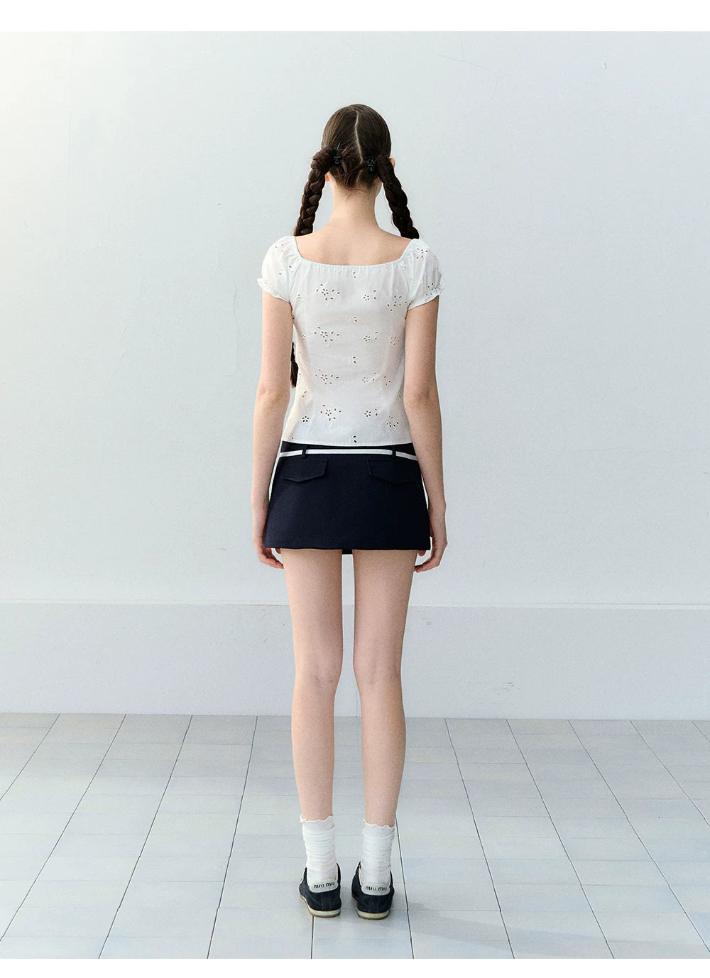 Sweet Elastic Puff Sleeve Lace Short Sleeve Top