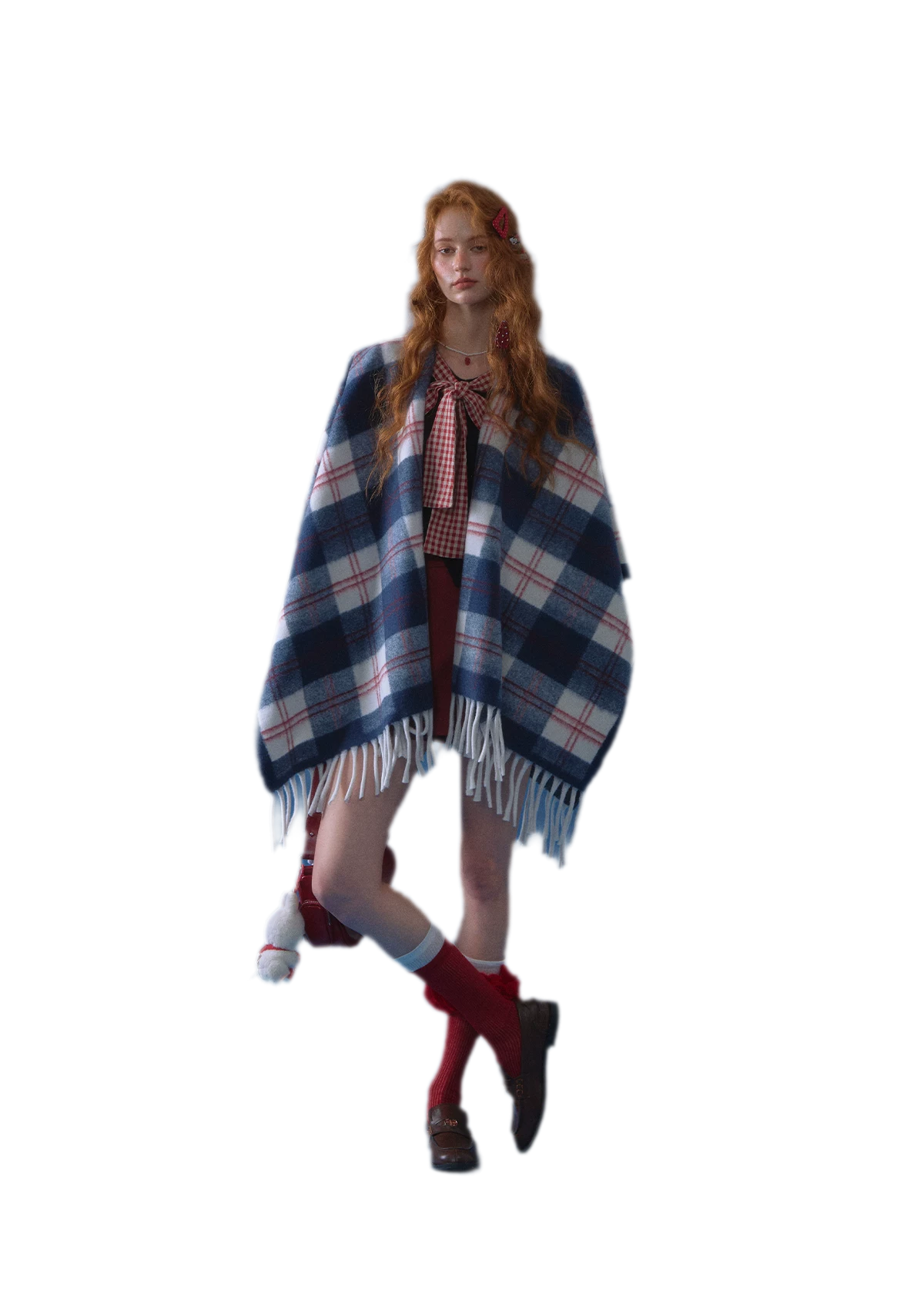 Vintage Plaid Fringed Shawl