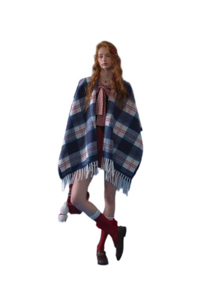 Vintage Plaid Fringed Shawl