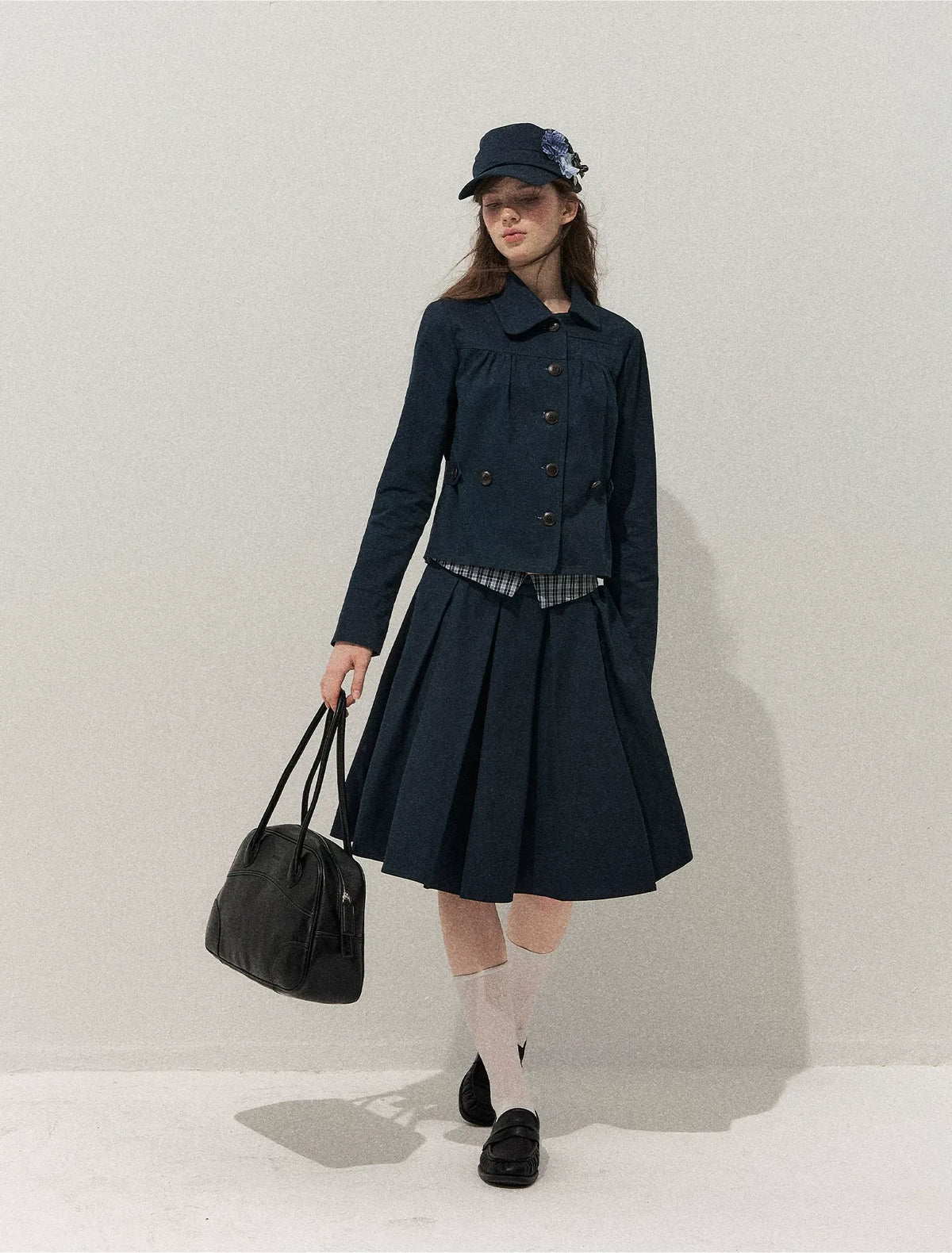 Washed Denim Pleated Set