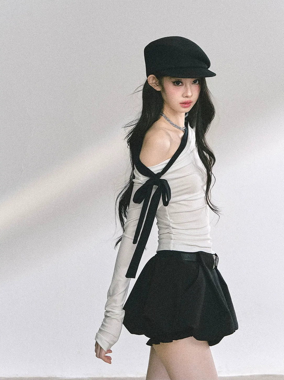 Asymmetrisches gerafftes Crop-T-Shirt