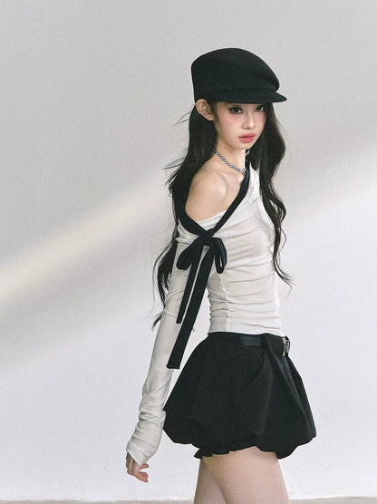 Asymmetrisches gerafftes Crop-T-Shirt