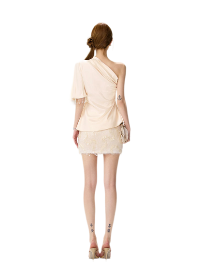Asymmetric Tassel Satin Top