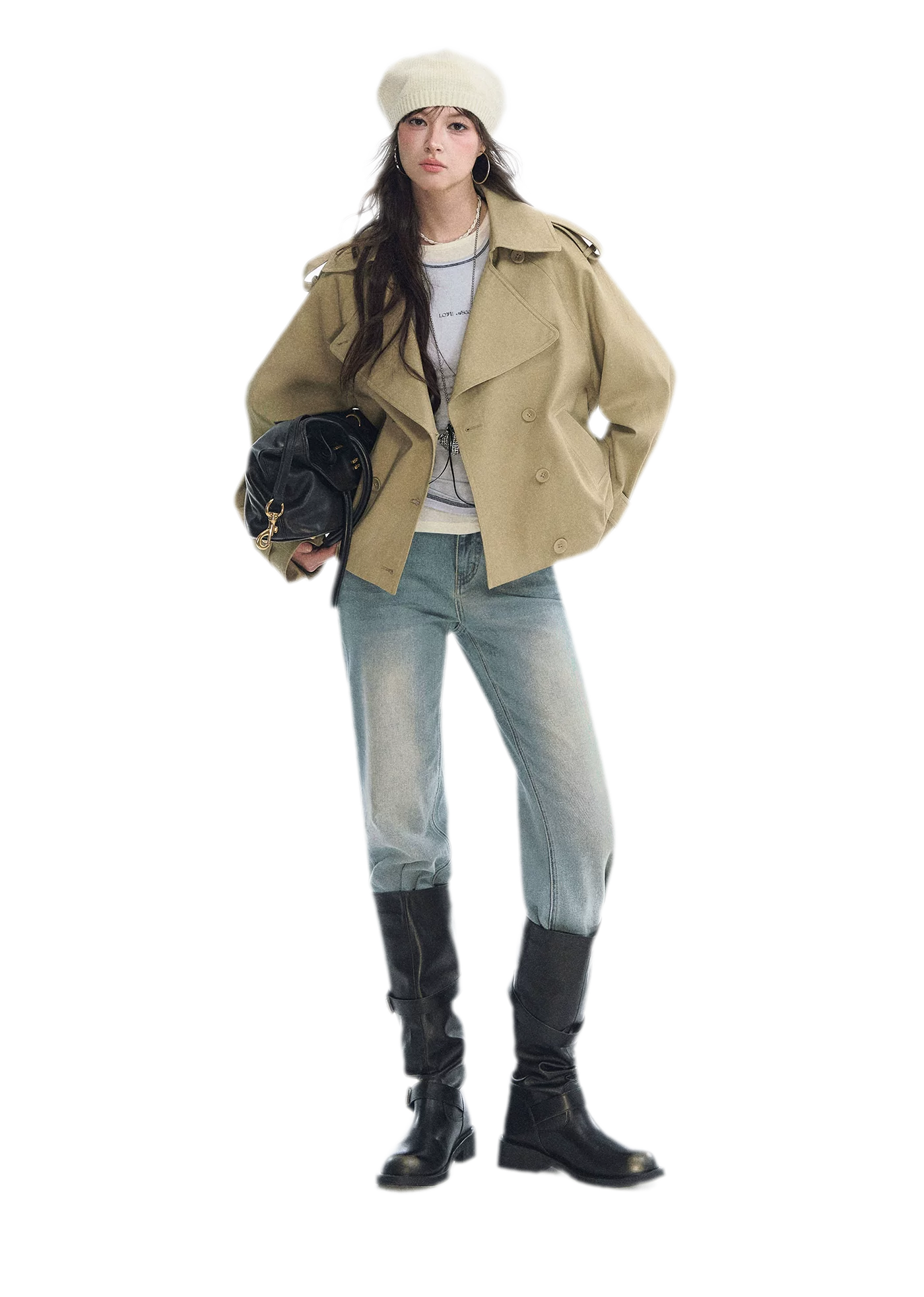 Cotton Cropped Double-Breasted Trench