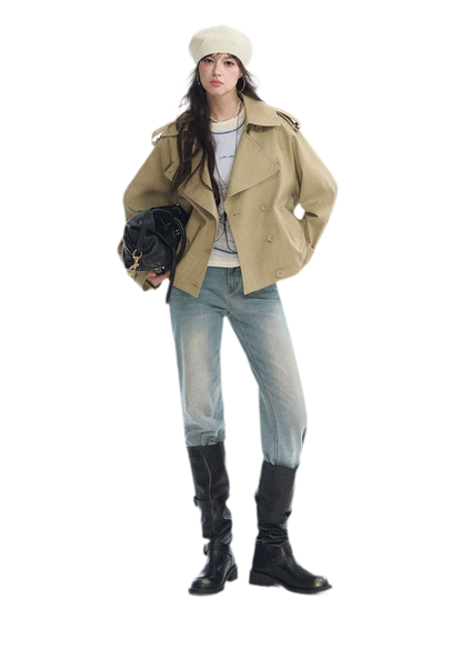 Cotton Cropped Double-Breasted Trench
