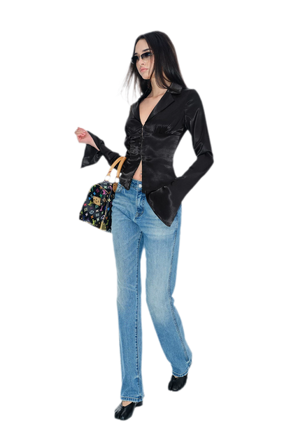 Satin Ruched Waist Blouse