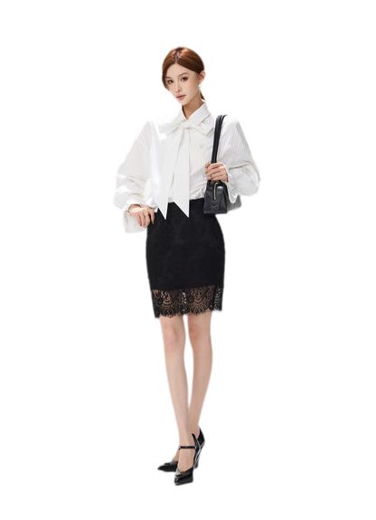 Striped Bow Tie Skirt Set