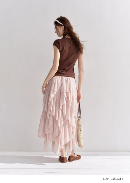 Irregular Ruffle Edge Chiffon Skirt