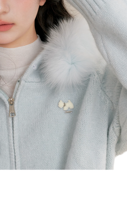 Fur Collar Knit Hoodie