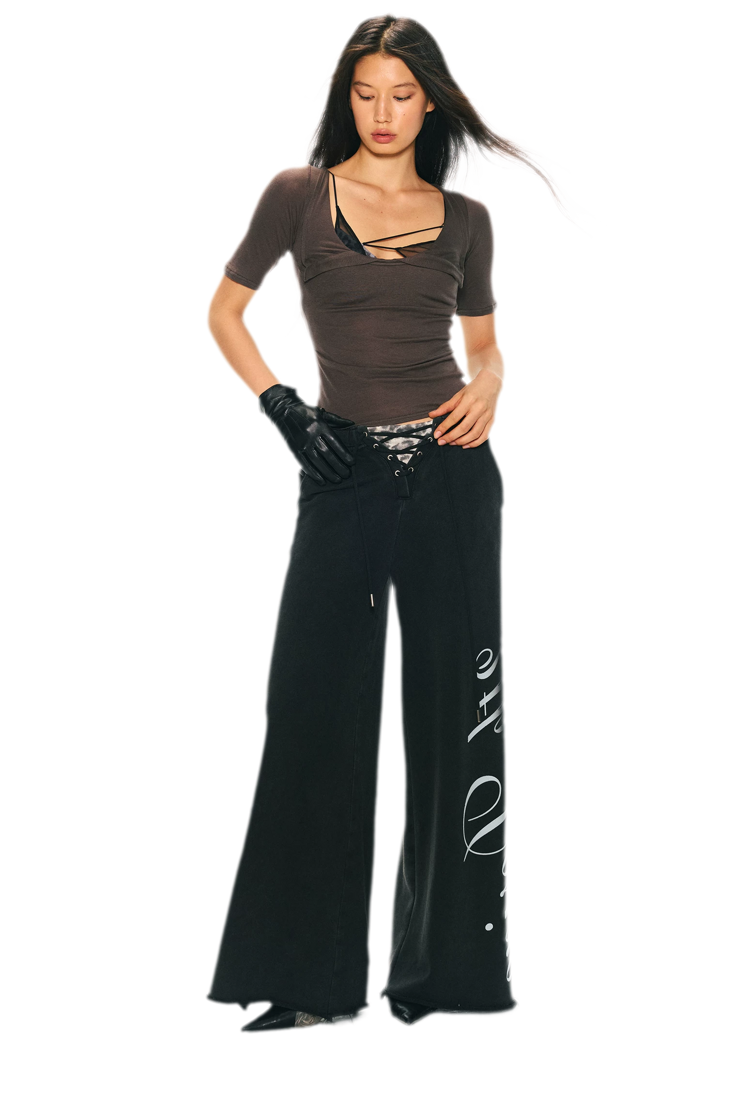 Vintage Letter Print Wide-Leg Pants
