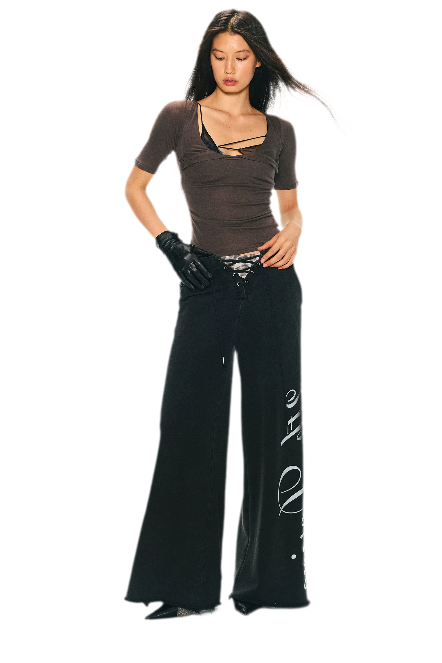 Vintage Letter Print Wide-Leg Pants