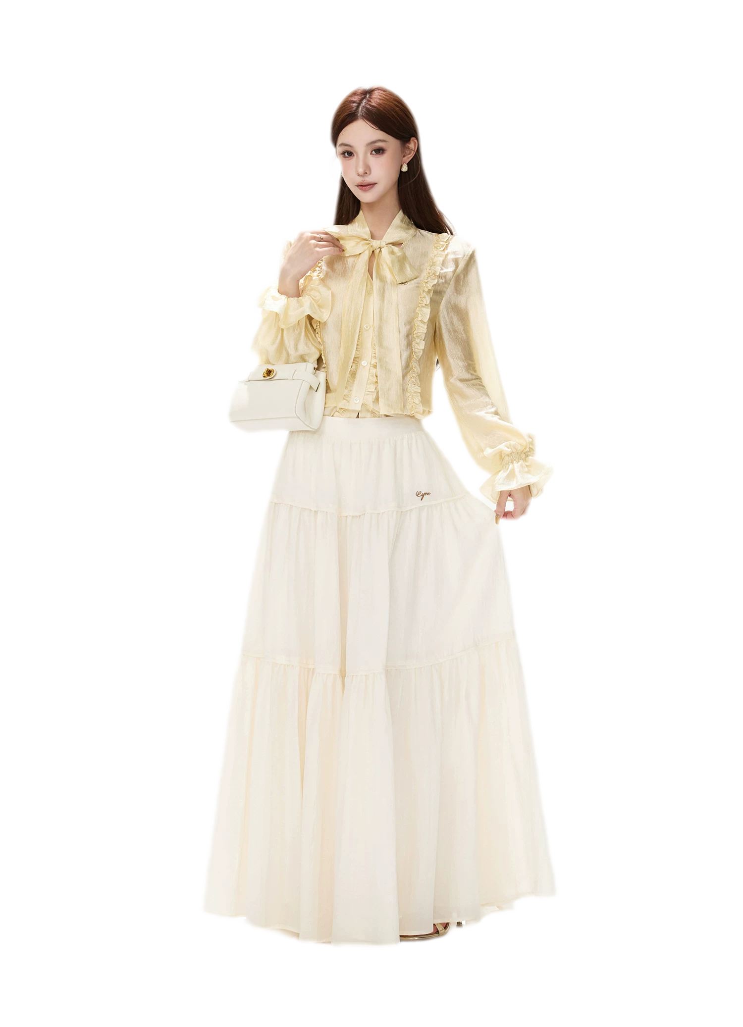 Shimmering Ruffle Lantern Sleeve Blouse