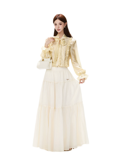 Shimmering Ruffle Lantern Sleeve Blouse
