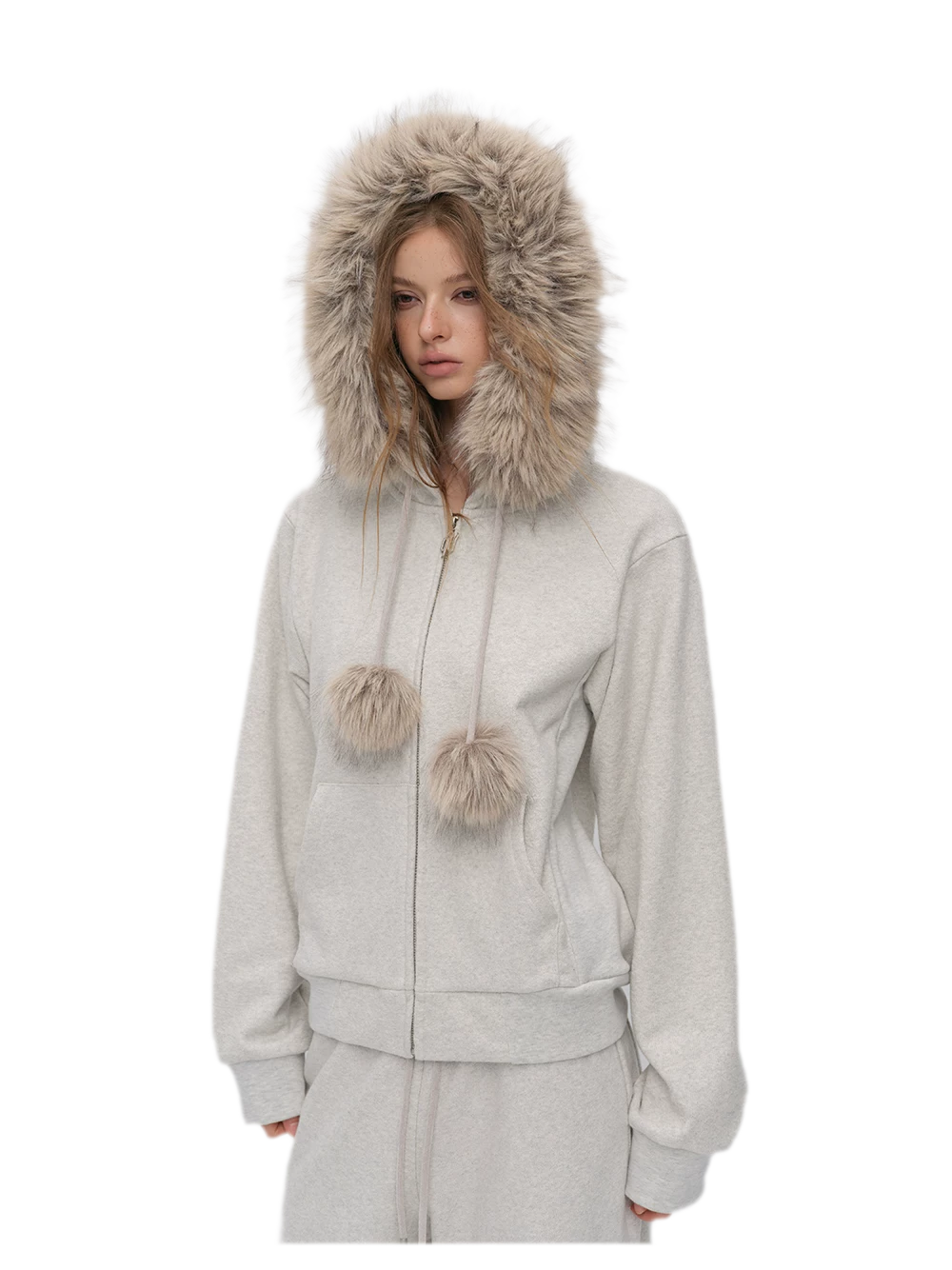Contrast Fur Hooded Tracksuit