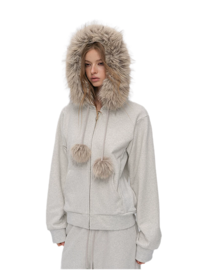 Contrast Fur Hooded Tracksuit