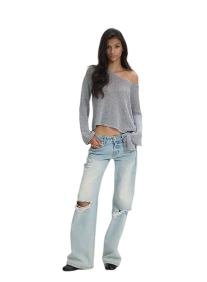 Openwork One-Shoulder Knit Top