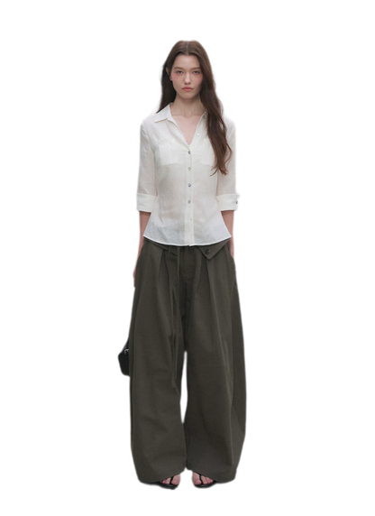 Lyocell Pleated Wide-Leg Trousers