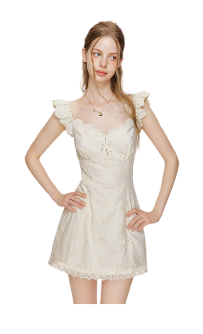 Embroidered Lace Flutter Sleeve Dress