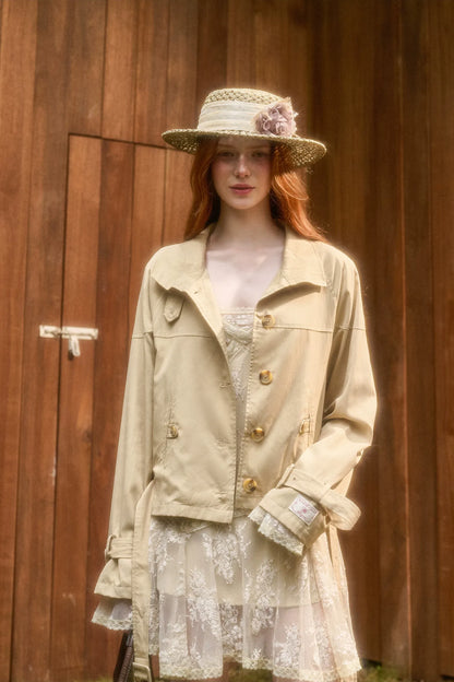 Woven Cropped Trench Jacket