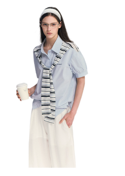 Striped Scarf Hem Shirt