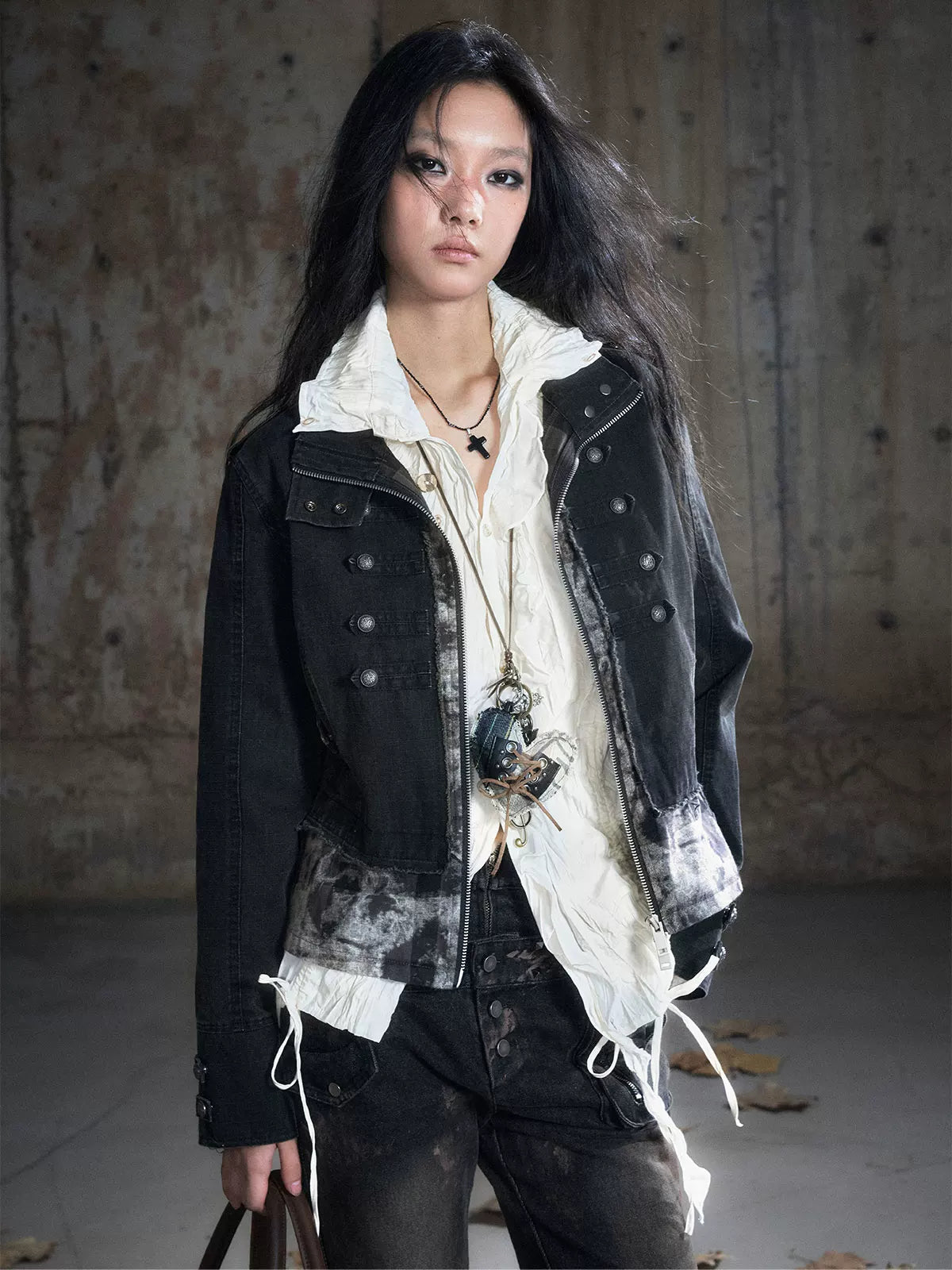 Washed Patchwork Zip Jacket