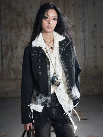 Washed Patchwork Zip Jacket