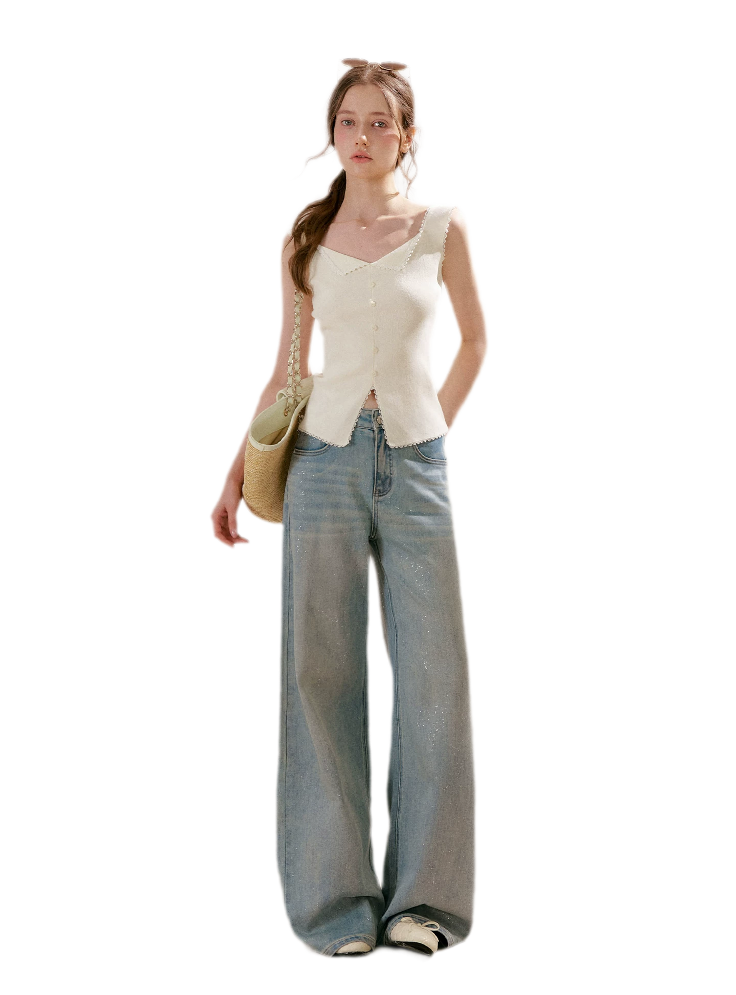 Lace Trim Knit Vest