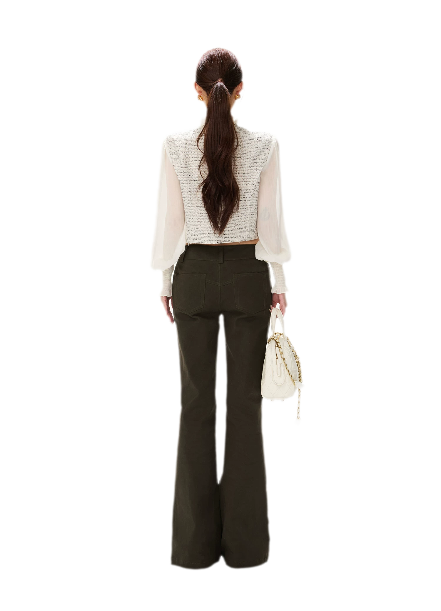 Low-Rise Metal-Button Flare Pants