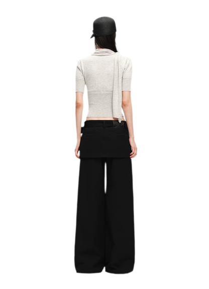 Wool-Blend Scarf-Neck Knit Top