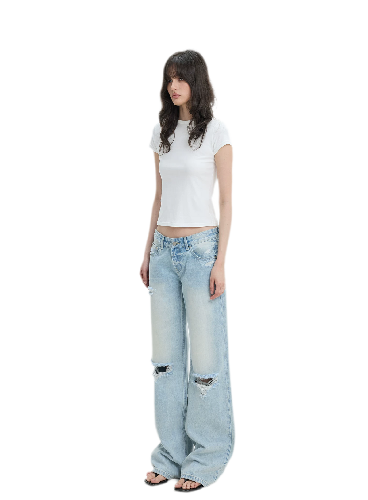 Washed Distressed Straight-Leg Jeans