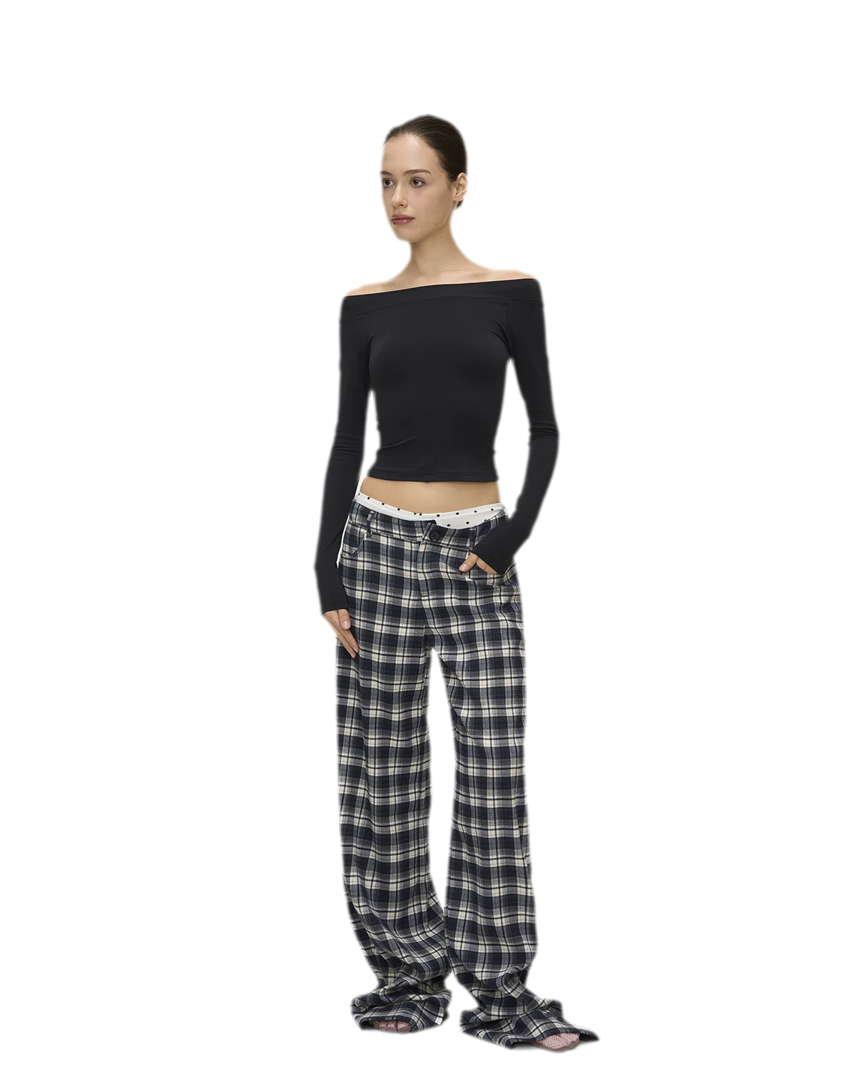 Brushed Plaid Wide-Leg Pants