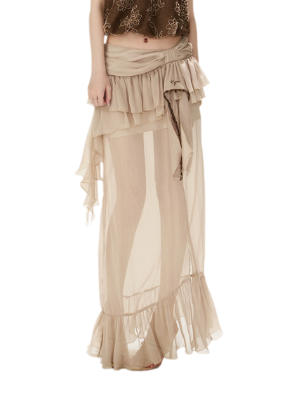 CYNR Sheer Ruffle High-Slit Skirt – view 17
