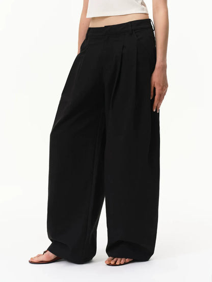 Curved Linen-Blend Pants