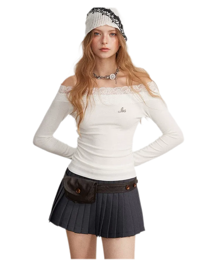 Lace Panel Off-Shoulder T-Shirt