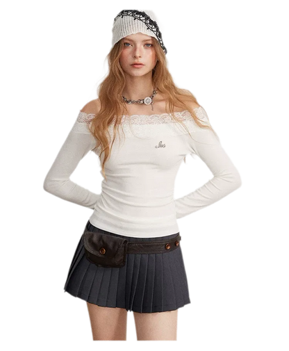Lace Panel Off-Shoulder T-Shirt