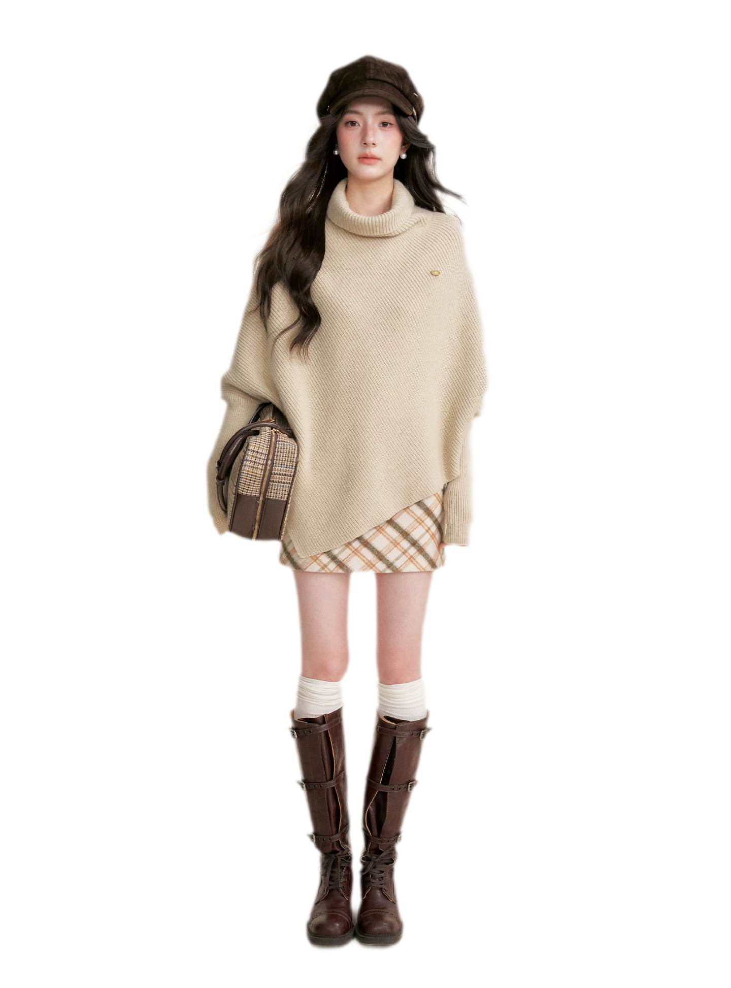 High Neck Poncho Sweater
