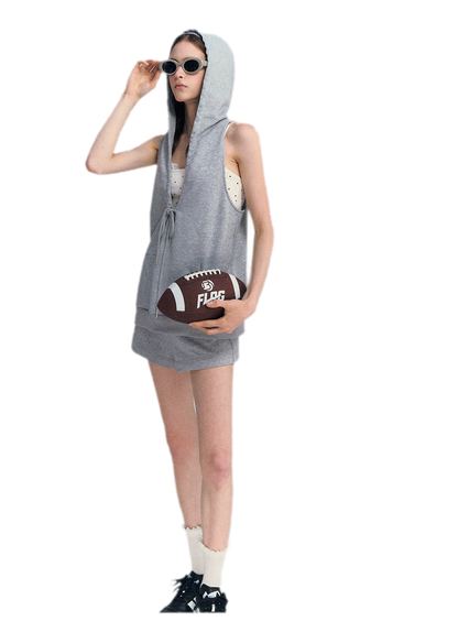 U-Neck Hoodie Vest Set