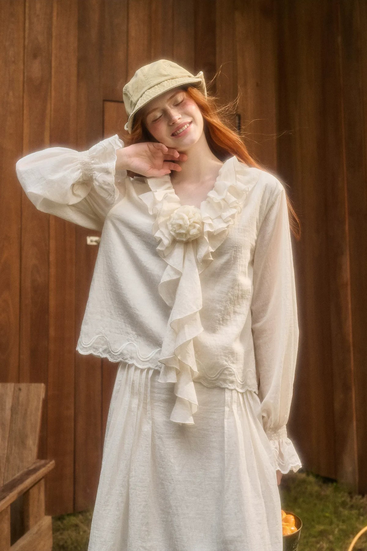 Embroidered Ruffle Blouse Skirt Set